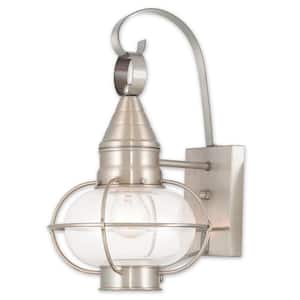 Hennington 14.75 in. 1-Light Brushed Nickel Outdoor Hardwired Wall Lantern Sconce with No Bulbs Included