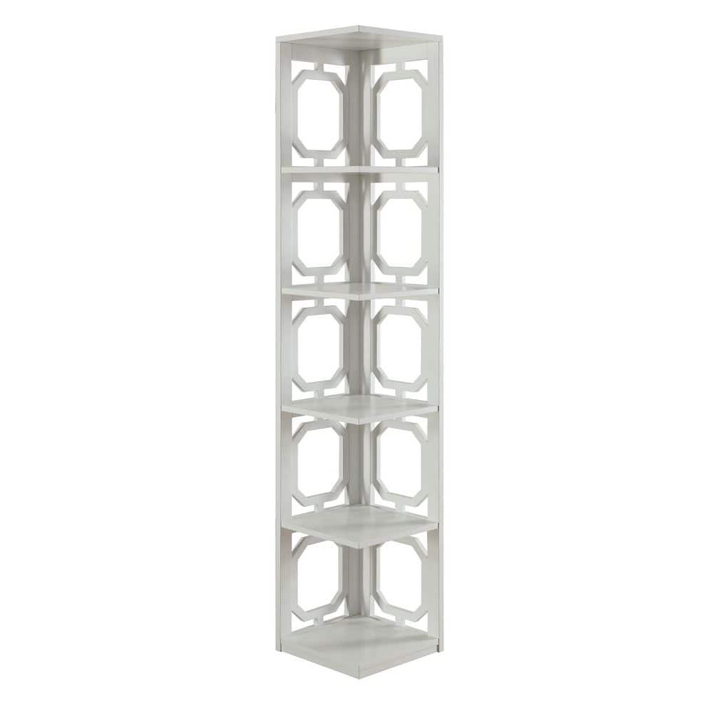 Elegant White Wooden 5-Tier Corner Bookcase for Optimal Storage