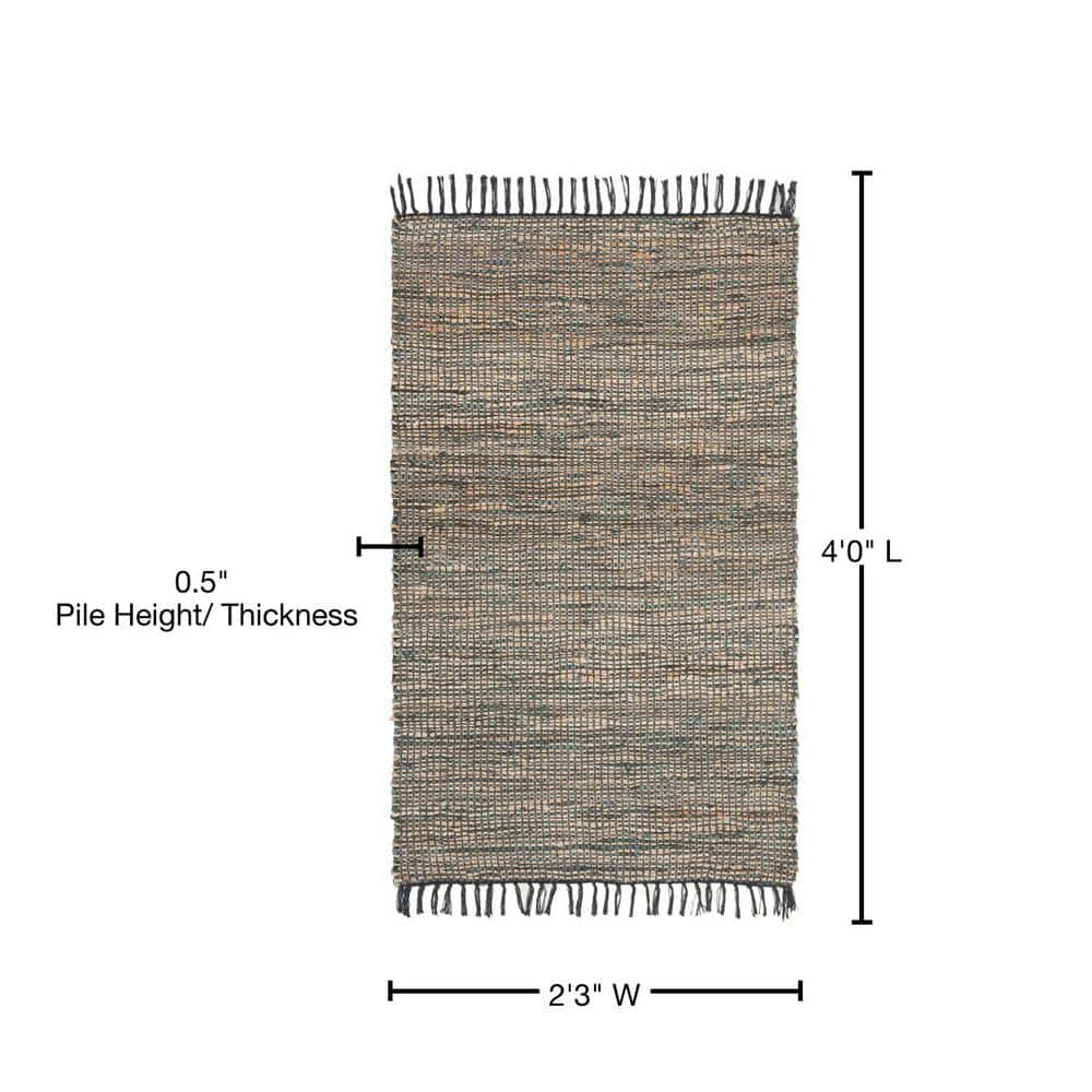 Gray Flat Woven Handmade Wool and Cowhide Rug, 2'3" x 4'