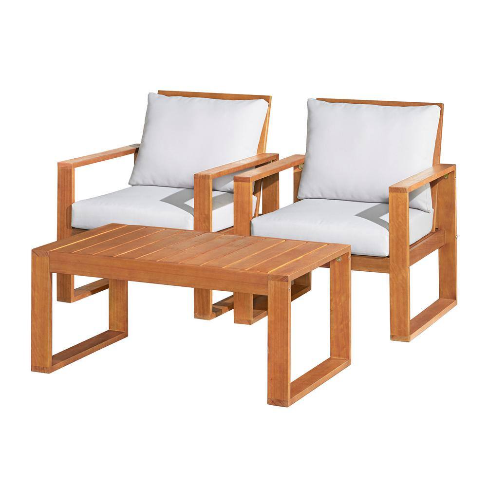 Grafton 3-Piece Eucalyptus Wood Patio Conversation Set with Two Chairs and 