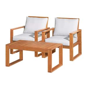 Grafton 3-Piece Eucalyptus Wood Patio Conversation Set with Two Chairs and Rectangle Coffee Table