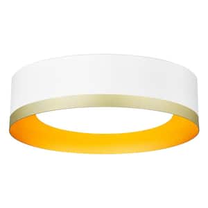 13.8 in. 1-Light White and Gold Flush Mount with Frosted Glass Shade