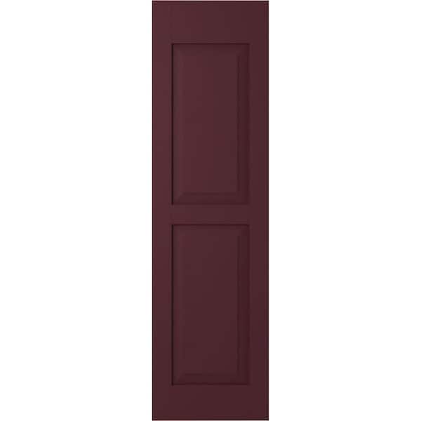 Ekena Millwork 18 in. W x 76 in. H Americraft 2-Equal Flat Panel Exterior Real Wood Shutters Pair in Wine Red