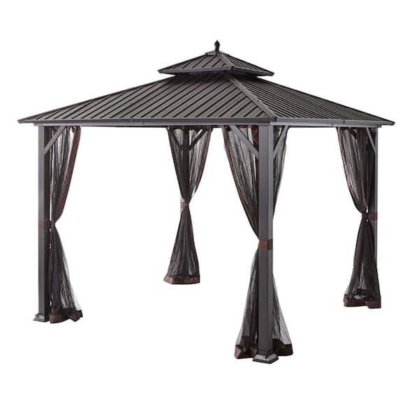 10 ft. x 10 ft. Holden Outdoor Patio Black Hard Top Galvanized Steel Gazebo