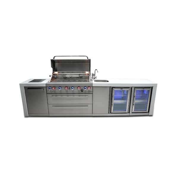 Deluxe Series 6-Burner Modular Outdoor Kitchen Propane Natural Gas Grill Island with 2 Refrigerators in Stainless Steel