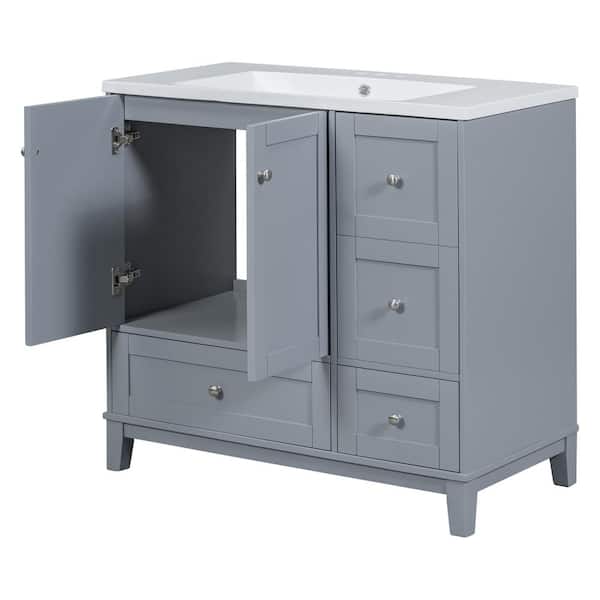 COWLOWN 36 in. W x 18 in. D x 34 in. H Bathroom Gray Linen Cabinet
