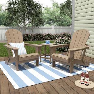 Luna Outdoor Poly Adirondack Chair Set with Side Table in Weathered Wood (3-Piece)