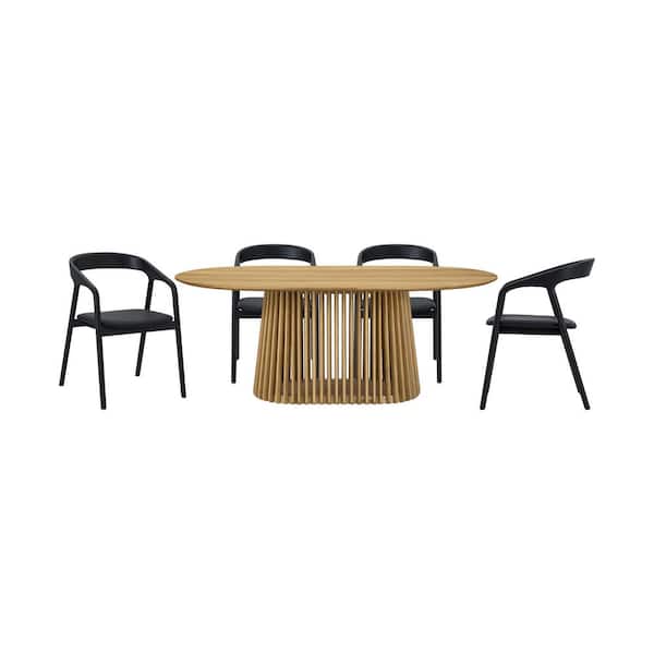 Armen Living Pasadena Apache 5-Piece Oval Natural Oak Wood Top Dining Room Set Seats 4