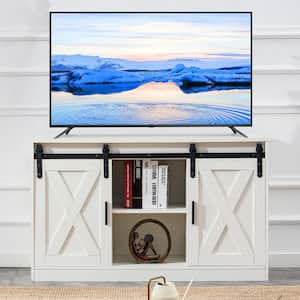 46.9 in. White Entertainment Center Fits TV's up to 50 in. TV Stand TV Console with 2 Sliding Barn Doors Storage Cabinet