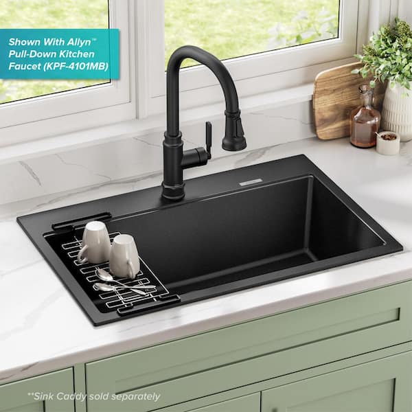 Drop-in/Undermount Granite Composite 31 in. 1-Hole Single Basin Kitchen Sink Kit in Black Onyx Drop-in/Undermount Granite Composite 31 in. 1-Hole Single Basin Kitchen Sink Kit in Black Onyx