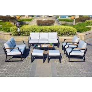 Gondoliers Black Mental 7-Pieces Metal Patio Conversation Set with Gray Cushions