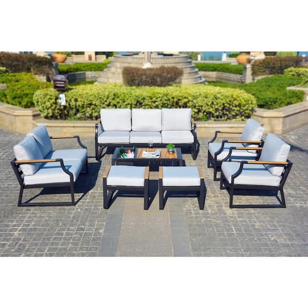 moda furnishings Gondoliers Black Mental 7-Pieces Metal Patio Conversation Set with Gray Cushions