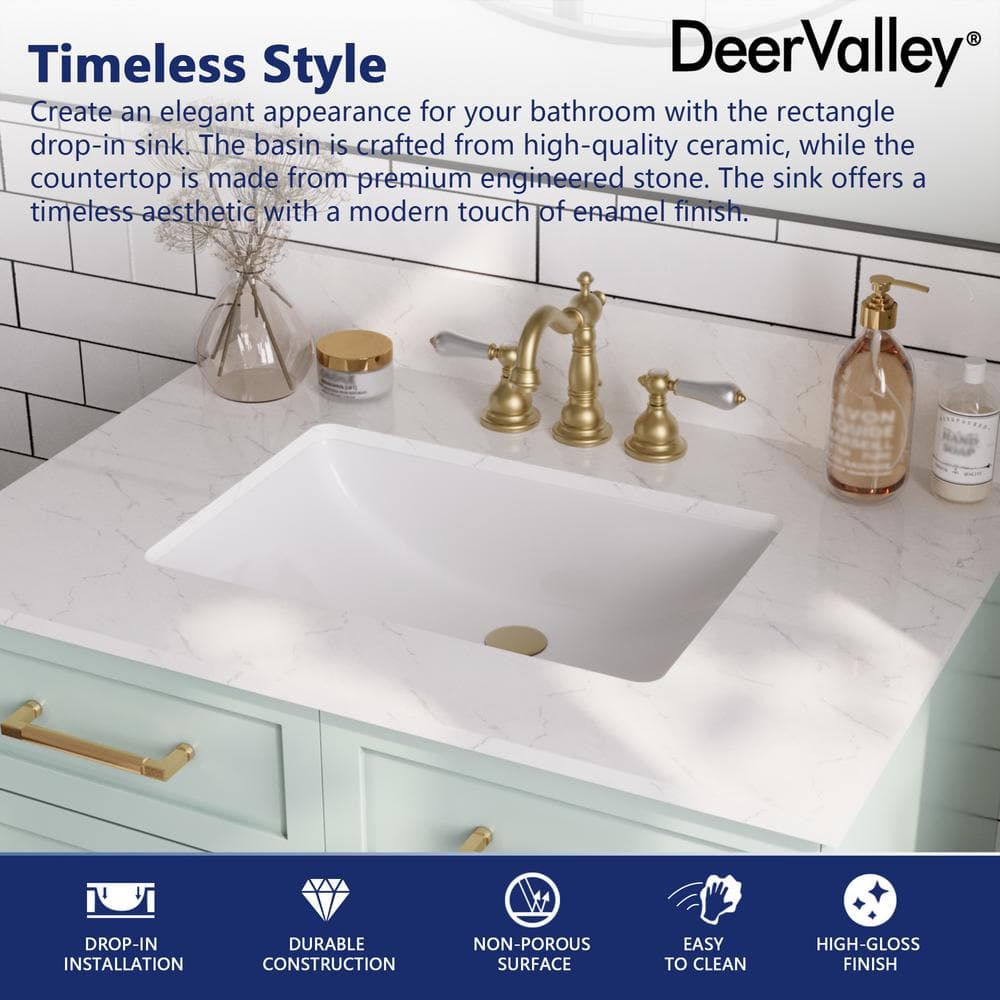White Ceramic and Engineered Stone Bathroom Vanity Top with Sink