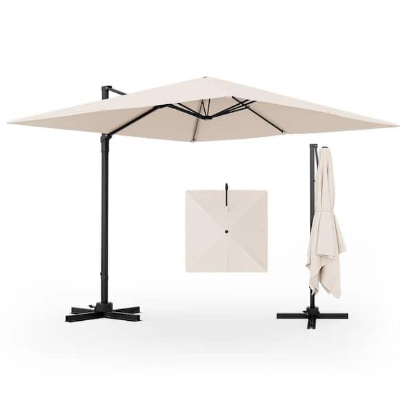 WELLFOR 9.5 ft. Square Cantilever Patio Umbrella with 360° Rotation in Beige