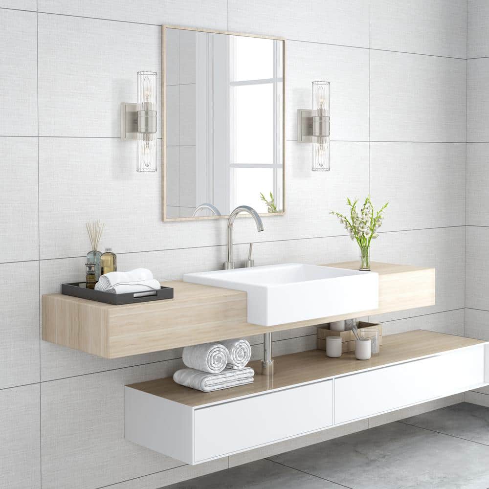 Midtown Brushed Nickel 2-Light Vanity with Clear Fluted Glass