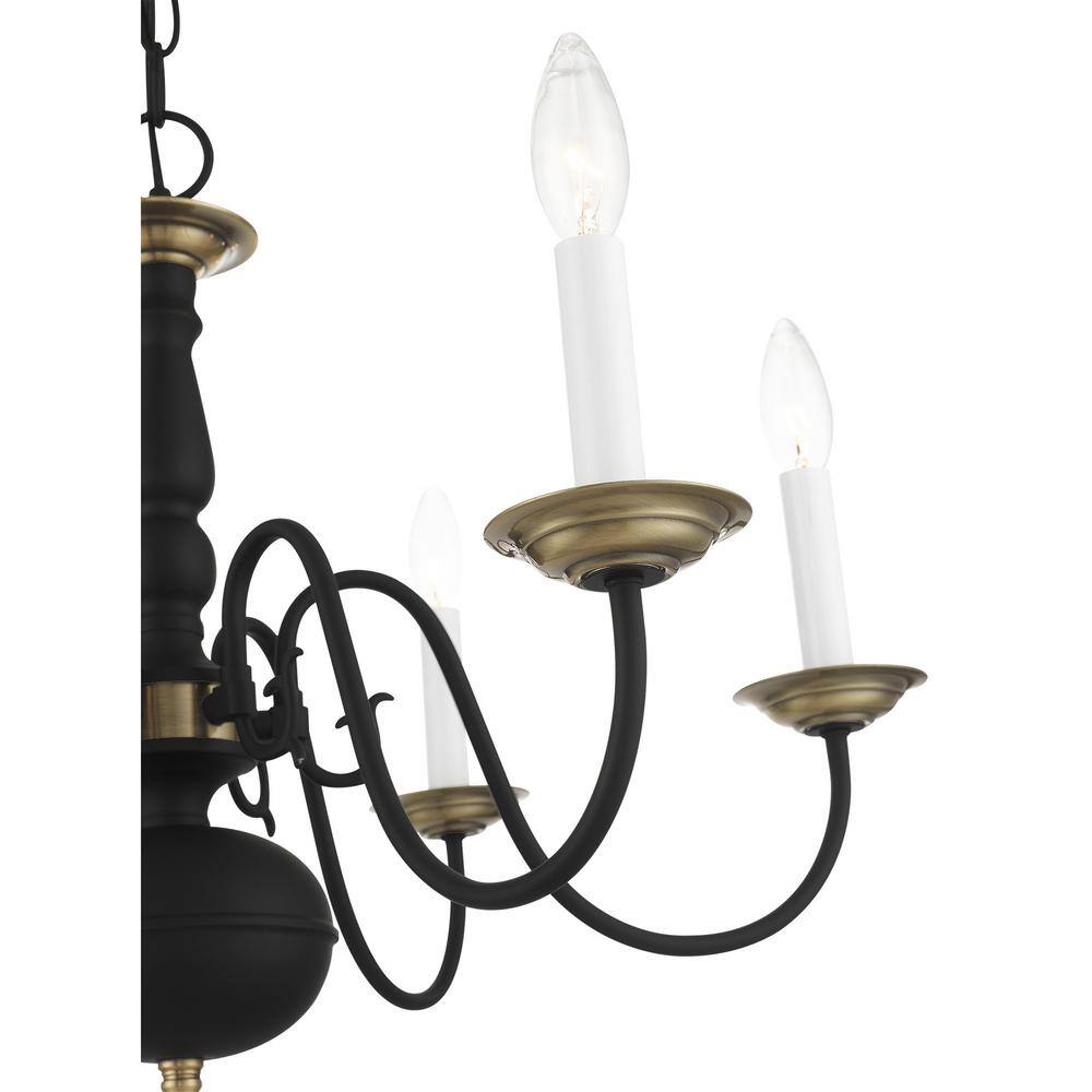 Elegant Colonial Black and Antique Brass 6-Light Crystal Chandelier