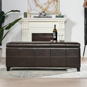 Ryan 48 x 18 x 17.75 in. Vintage Brown Faux Leather Upholstered Storage Accent Bench