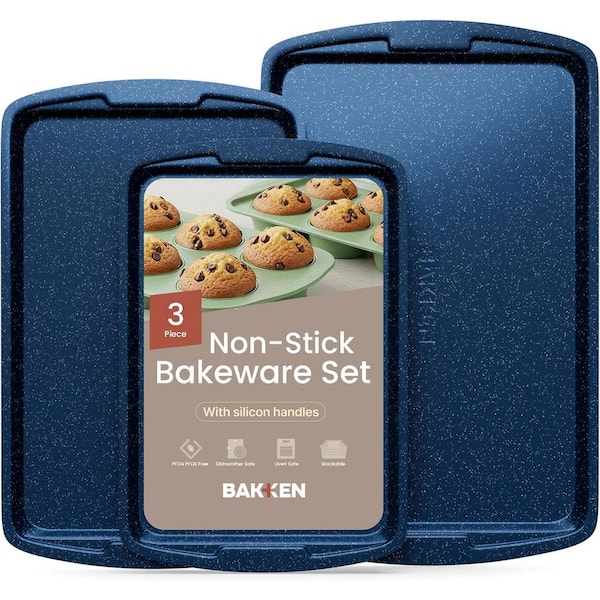 3-Piece Nonstick Coating, Commercial Grade Carbon Steel Bakeware Set, Blue Marble