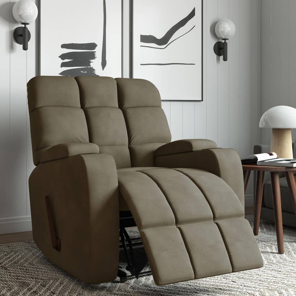 Modern Sage Gray Microsuede Upholstered Manual Handle Recliner with Ultra-Padded Arms