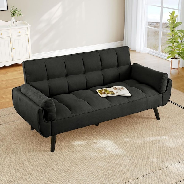 Modern 74.8 in. Flared Arm Linen Rectangle Sofa in Dark Grey