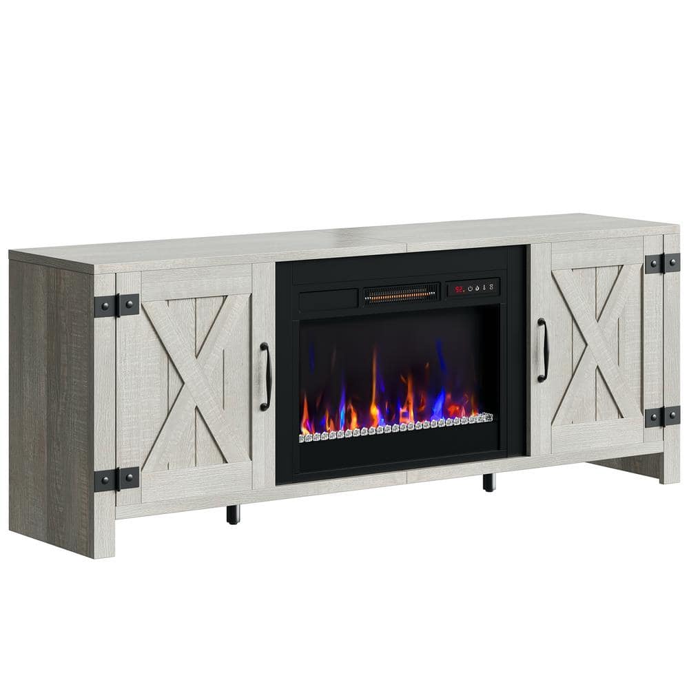 Farmhouse 63 in. Fireplace TV Stand for TVs Up to 70 in. Entertainment Center Electric Heater, Remote Control in White -  Bestier, L103416FP-WH-4B