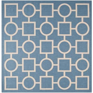 SAFAVIEH Courtyard Green/Beige 8 ft. x 8 ft. Square Geometric Indoor ...