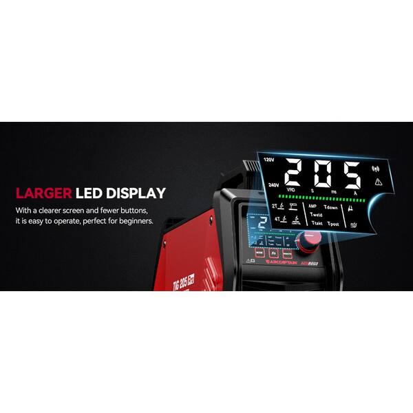 ARCCAPTAIN IControl TIG 205 Pro – 5-in-1 Stick/TIG Welder, 120V/240V, APP-Controlled, LED Display, 2T/4T, Hot Start, Arc Force, Anti-Stick