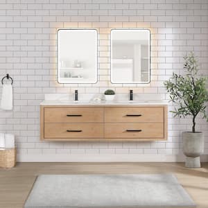 Cristo 72 in. W x 22 in. D x 20.6 in. H Double Sink Bath Vanity in Fir Wood Brown with White Quartz Stone Top