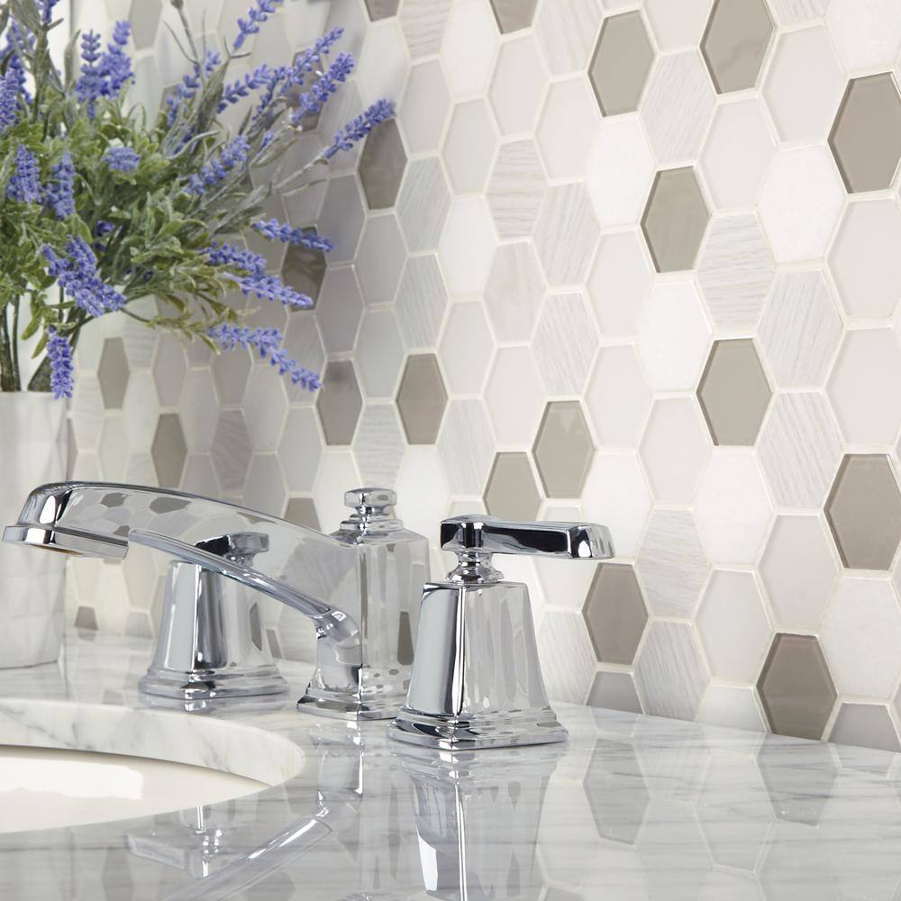 11" x 11" Frost Glass and Marble Honeycomb Mosaic Tile