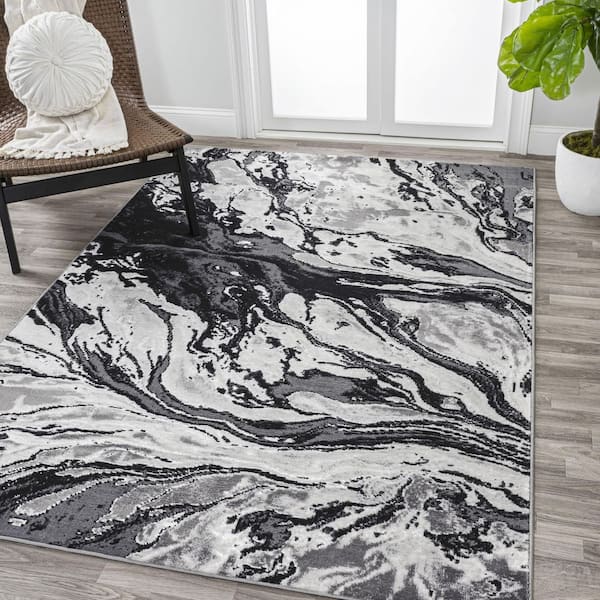JONATHAN Y Swirl Marbled Abstract Black/Ivory 3 ft. x 5 ft. Area Rug