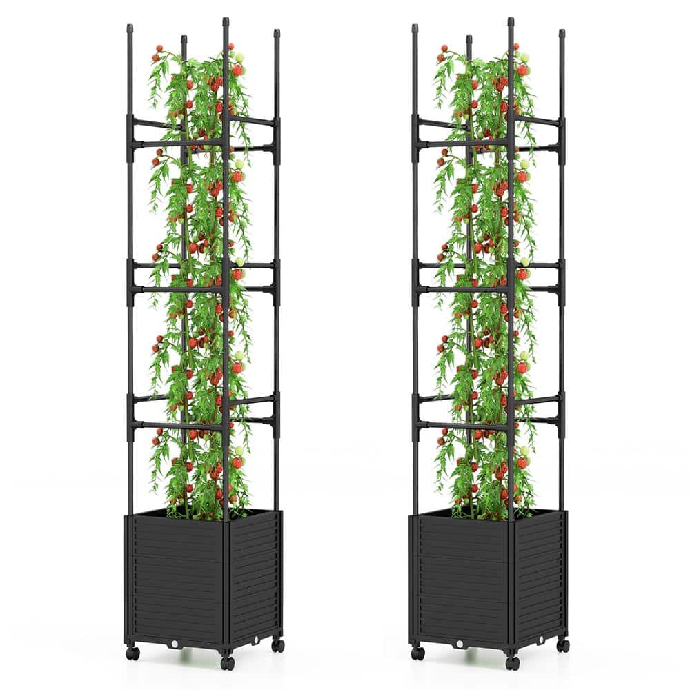 Metal Raised Garden Bed with Trellis and Wheels Self-Watering and 3-Heights and Detachable PE-Coated Tubes(2-Pack)