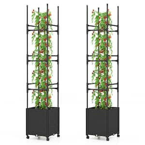 Metal Raised Garden Bed with Trellis and Wheels Self-Watering and 3-Heights and Detachable PE-Coated Tubes(2-Pack)