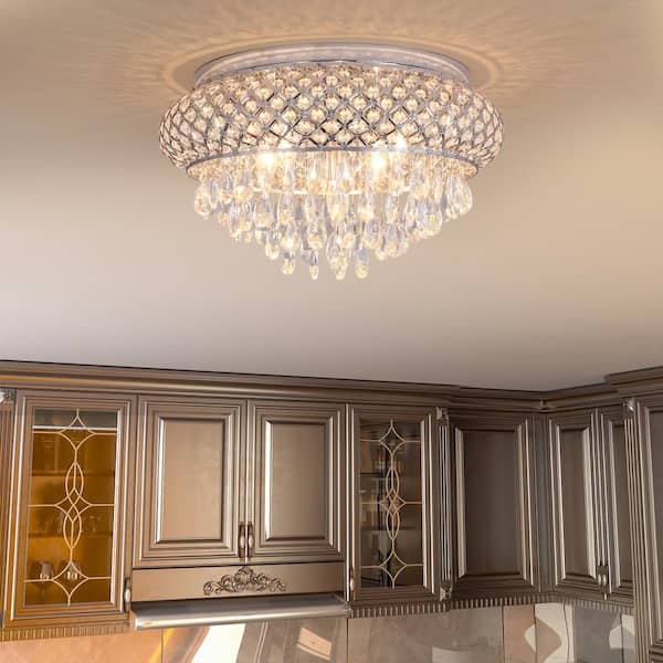 Jackson 5-Light 19.7 in. Chrome Crystal Modern Flush Mount Lighting Hallway Bedroom Ceiling Lights Fixtures