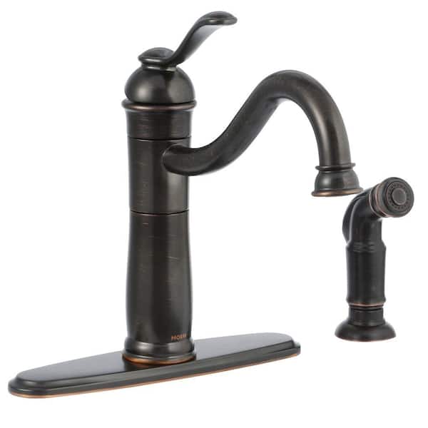 MOEN Walden Single-Handle Standard Kitchen Faucet with Side Sprayer in Mediterranean Bronze