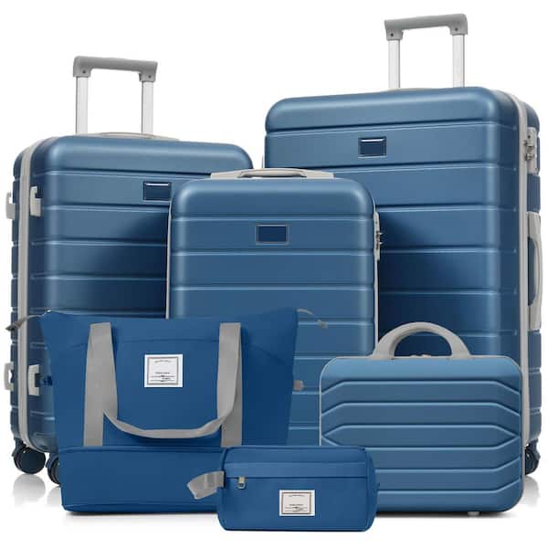 Merax 6 Piece Blue ABS Plastic Hardshell 14 20 24 28 Luggage Set