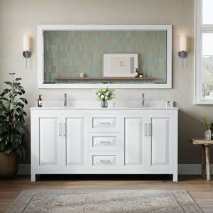 Daria 72in.Wx22 in.D Double Vanity in White with Cultured Marble Vanity Top in Light Vein Carrara with Basins and Mirror