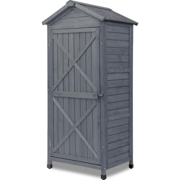 cenadinz 1.5 ft. W x 2.1 ft. D Wooden Storage Sheds Fir Wood Lockers with Workstation, Gray, 3.15 sq. ft.