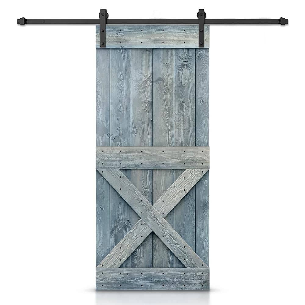 Mini X Series 36 in. x 84 in. Pre-Assembled Denim Blue Stained Wood Interior Sliding Barn Door with Hardware Kit price history on PriceWatchPro
