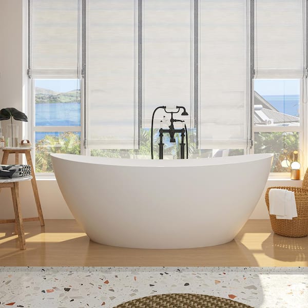VANITYFUS 67 in. x 31 in. Stone Resin Flatbottom Solid Surface Non-Slip Freestanding Soaking Bathtub in Matte White