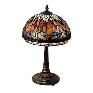 16 in. Antique Bronze Table Lamp with Hand Rolled Art Glass