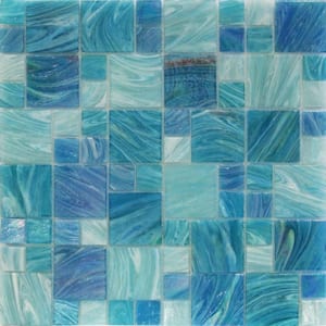 Aqua Blue Sky French Pattern 11.62 in. x 11-3/4 in. x 5 mm Glass Mosaic Tile