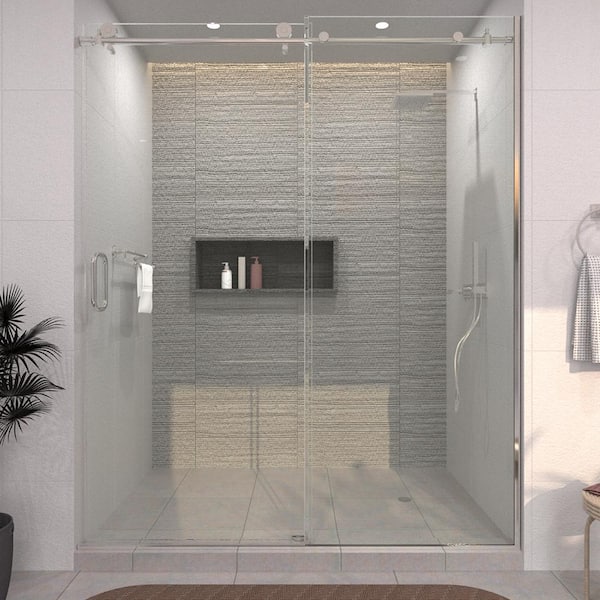 TaiMei 60 in. W x 76 in. H Sliding Semi-Frameless Shower Door in Chrome Finish with Clear Glass
