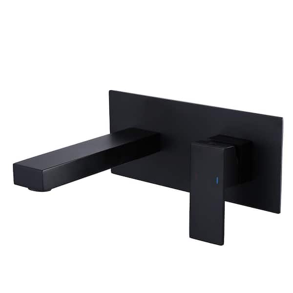 BWE Single-Handle Wall Mount Bathroom Faucet With Deck Plate in Matte Black