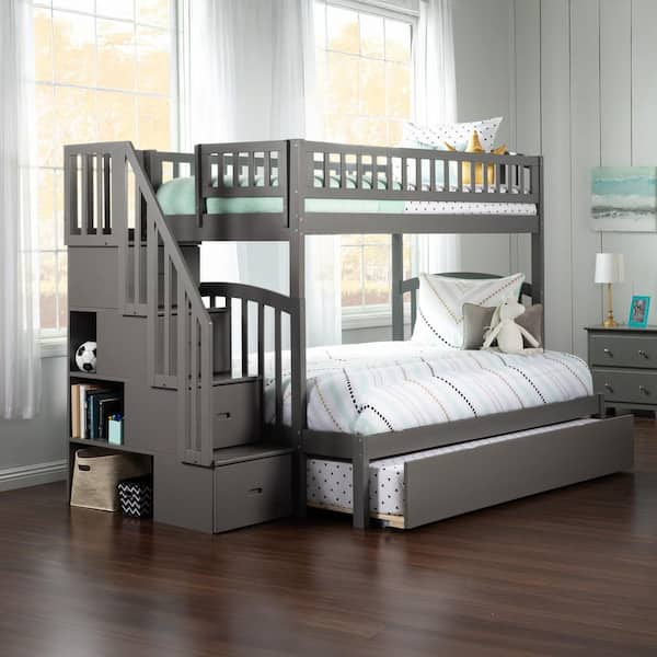 AFI Westbrook Grey Twin Over Full Staircase Bunk with Twin Size Urban Trundle Bed