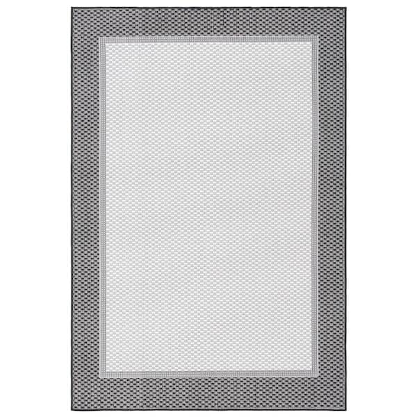 Martha Stewart Ivory/Charcoal 9 ft. x 12 ft. Border Geometric Indoor/Outdoor Patio  Area Rug