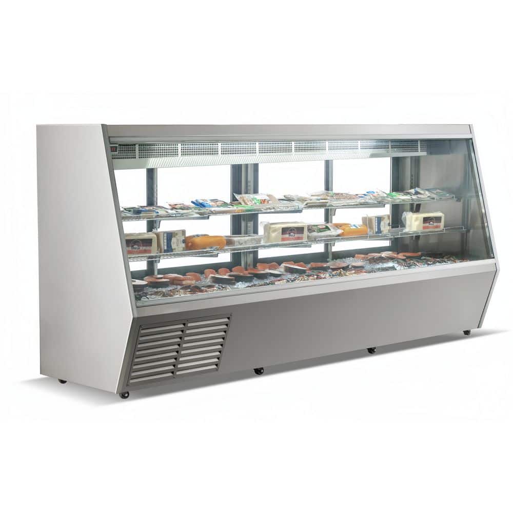 119  in. 58.5 cu. ft. Commercial Seafood and Raw Meat Refrigerated Display Case, NSF Certified, Stainless Steel