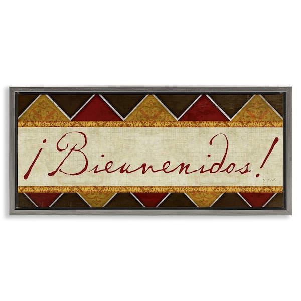 Stupell Industries Welcome Phrase Traditional by Jennifer Pugh Gray Floater Frame Typography Graphic Art Print 11 in. x 25 in.