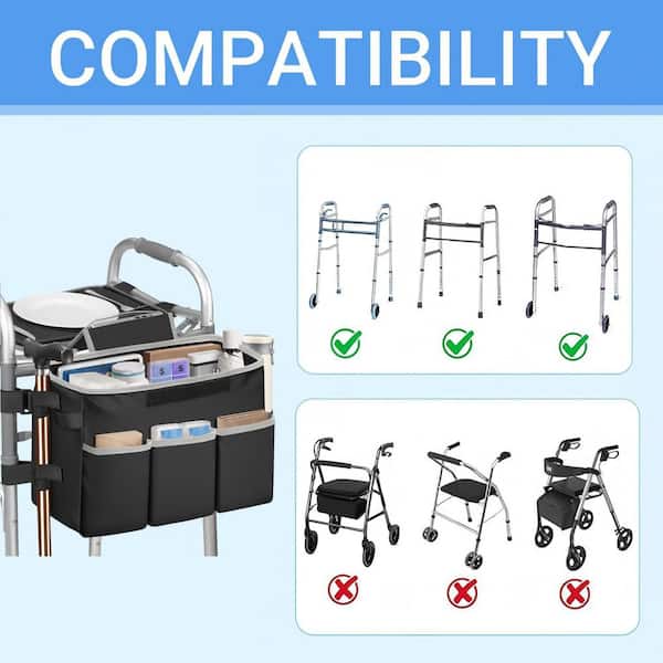 Wudkey Black Detachable Walker Basket with Tray, Large Capacity