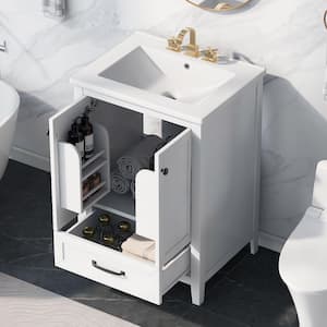 24 in. W x 18 in. D x 35 in. H Single Sink Freestanding Bath Vanity in White with White Ceramic Top and Storage Cabinet