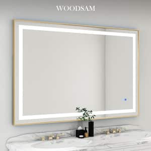 55 in. W x 40 in. H Rectangular Aluminum Framed Anti-Fog LED Lighted Wall Bathroom Vanity Mirror in Brushed Gold